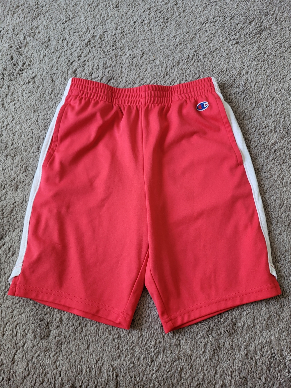 Champion Men’s Red Athletic Shorts with White Side Stripe